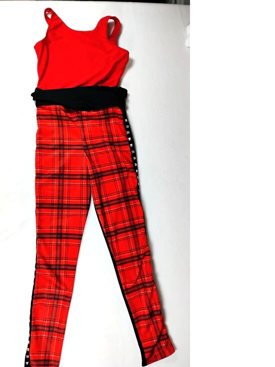 Revolution Other - Revolution Girls Dance Costume Plaid Metal Studs Jumpsuit Size MC Emo
